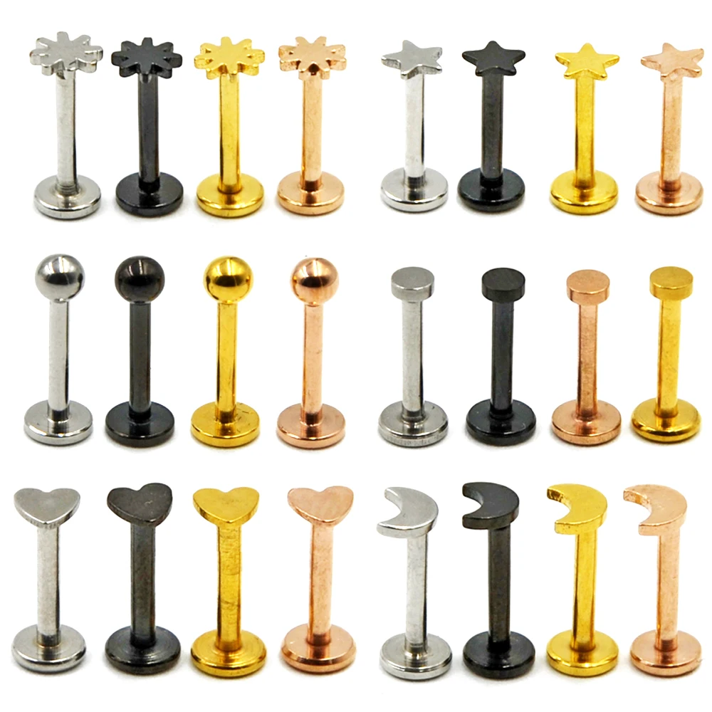 BOG-1PC 316L Surgical Steel Heart Ball Moon Labrets Stud Ring Ear Tragus Cartilage Ball Lip Ring Earrings Body Piercing Jewelry - Image 2