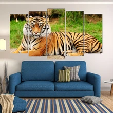 Tiger animal pastoral canvas painting art deco art prints 5 psc realist wall pictures for dining room kitchen restaurant lobby realist interviewing