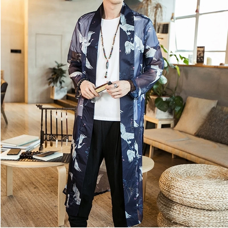 Kimono cardigan men japanese obi male yukata japan kimono men japanese fashion male haori obi samurai clothing KZ2004