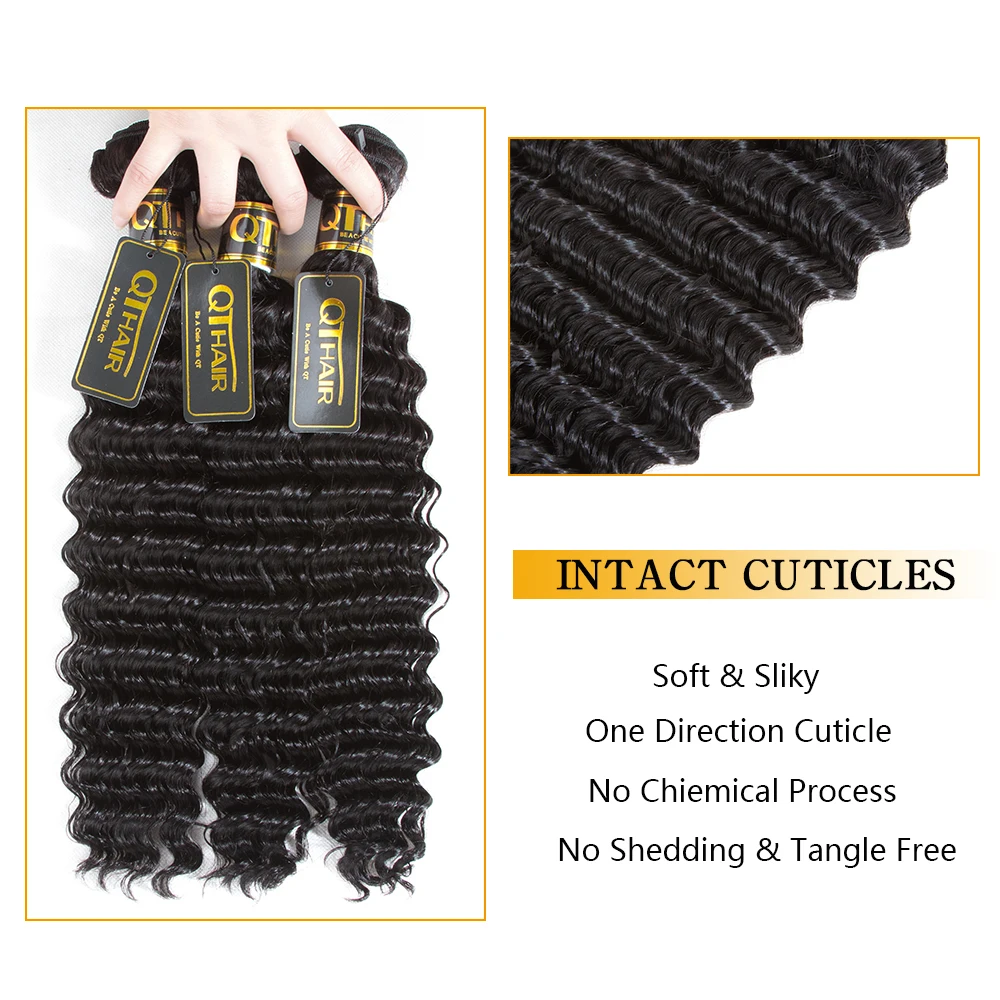 QT Deep Wave Malaysian Hair Weave Bundles 3Pcs/lot Remy Hair Weaving Human Hair Extension 1B Natural Black 10-28inch QT Deep Wave Malaysian Hair Weave Bundles 3Pcs/lot Remy Hair Weaving Human Hair Extension 1B Natural Black 10-28inch