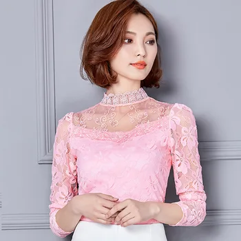 

Embroidery Lace Lady White Blouses Big Size S-5XL Autumn Lady Sexy Black Fashion Shirts 2018 Pink Red Clothing