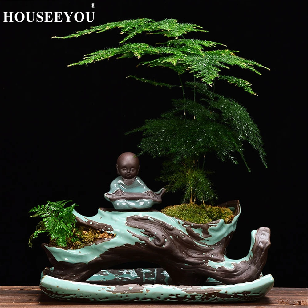 

Creative Ceramic Green Plants Succulents Flower Pot Flowerpot Ornaments Purple Sand Flowerpot Home Office Temple Decor Crafts