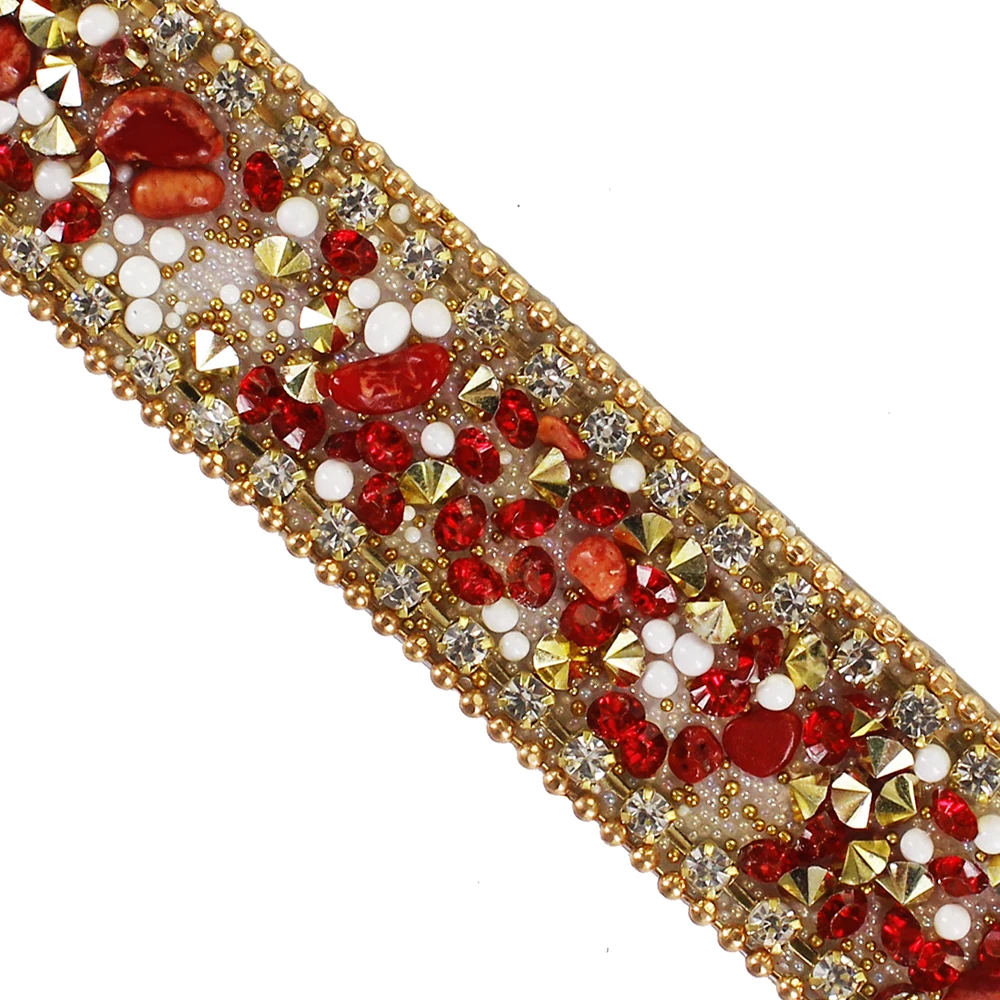 10yards Red Gold Hot fix Rhinestones Trim Chain Crystal Iron on Applique Trimming Stickers for Collars Shoes Edging | Дом и сад