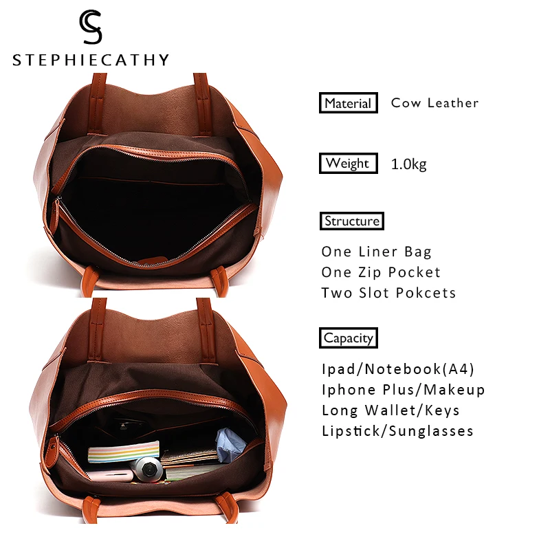 SC Luxury Brand Cow Leather Tote Bags Designer Cowhide Handbags Women Shoulder Bags Fashion Female Large Capacity Liner Bag