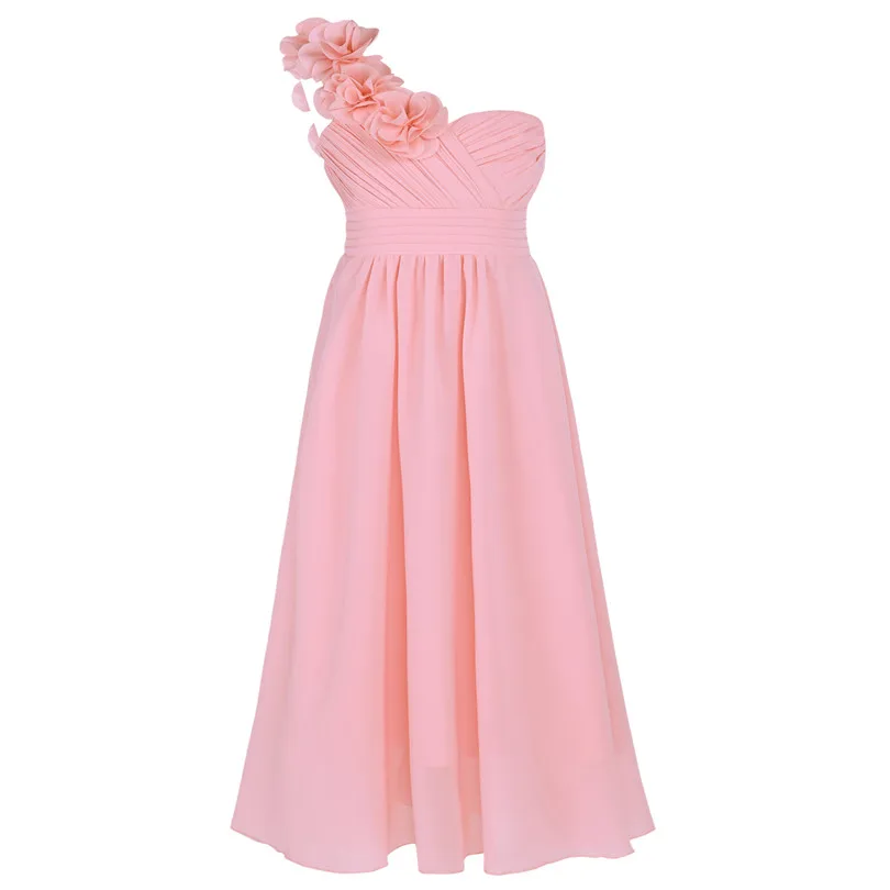 IEFiEL/; шифоновое платье с цветочным узором для девочек на одно плечо; праздничное платье принцессы на свадьбу; платье подружки невесты; платье для дня рождения; бальное платье - Цвет: pink