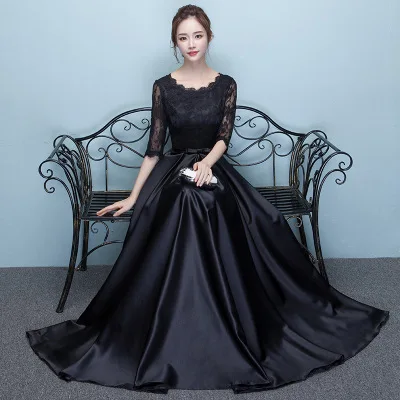 Robe De Soiree черное сексуальное ТРАПЕЦИЕВИДНОЕ шифоновое кружевное вечернее платье с коротким рукавом бирюзовое длинное Элегантное свадебное платье для гостей ES1292