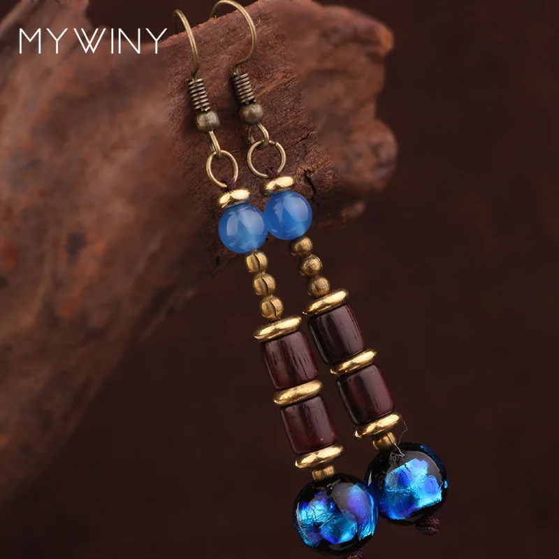 star handmade glass glazed wood ethnic earrings,nature stones vintage dangle earrings ,New Original jewelry exotic earrings,