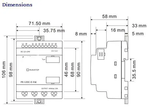 PR-12DC-DA-R с ЖК-дисплеем, без кабеля, DC12V-DC24V, 4 DI/AI(0. 10 в)+ 4 DI, 4 реле(10A) выход, умное реле, контроллер Micro PLC