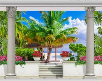 

beibehang wall papers home decor 3d photo wallpaper garden balcony sea view home decoration background wall papel de parede 3d