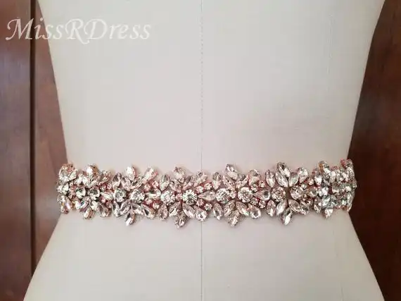MissRDress, Свадебные ремни с бриллиантами, розовое золото, кристалл, свадебный пояс, стразы, цветы, свадебный пояс, аксессуары для свадьбы, ремень JK817 - изображение