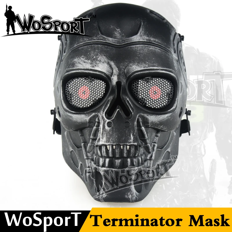 WoSporT защита для лица с черепом, полностью защищенный скелет, Серебряная сталь, военная игра, армейская полевая игра, Хэллоуин, пейнтбол, аксессуары