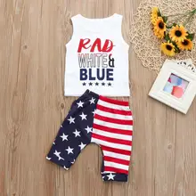 Одежда для малышей, для мальчиков и девочек в полоску со звездами для Майки футболка 4th Of Июльские наряды комплект восхитительное детское платье Детская одежда 8 августа