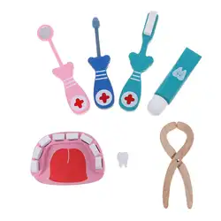 6 шт. Игрушки для маленьких детей доктор набор играть деревянные зубные инструменты игрушечная аптечка