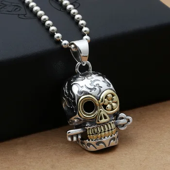 

Japan and South Korea S925 sterling silver jewelry inlaid windmill Skull Punk male Ladies man Pendant