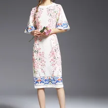 High End Половина рукава бренд Стиль подиумные платья модные однотонные цветение персика лепестки Вышивка жаккард Платья из хлопка Для женщин