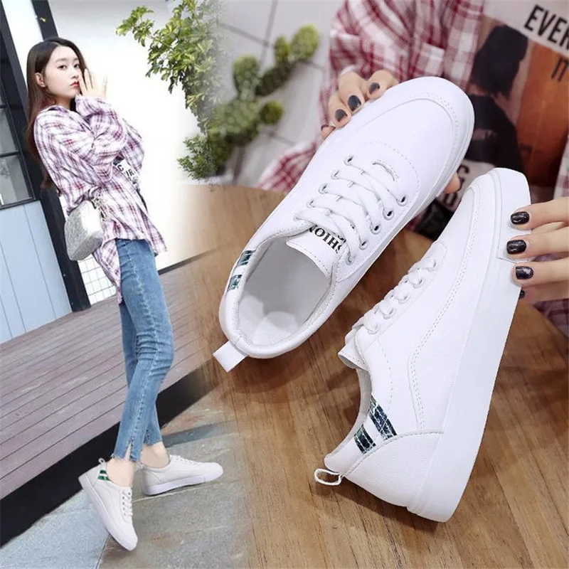 

2019 Summer Sneakers White Shoes Woman Causal Shoes Platform zapatillas mujer Height Increasing Ladies Breathable Round Toe