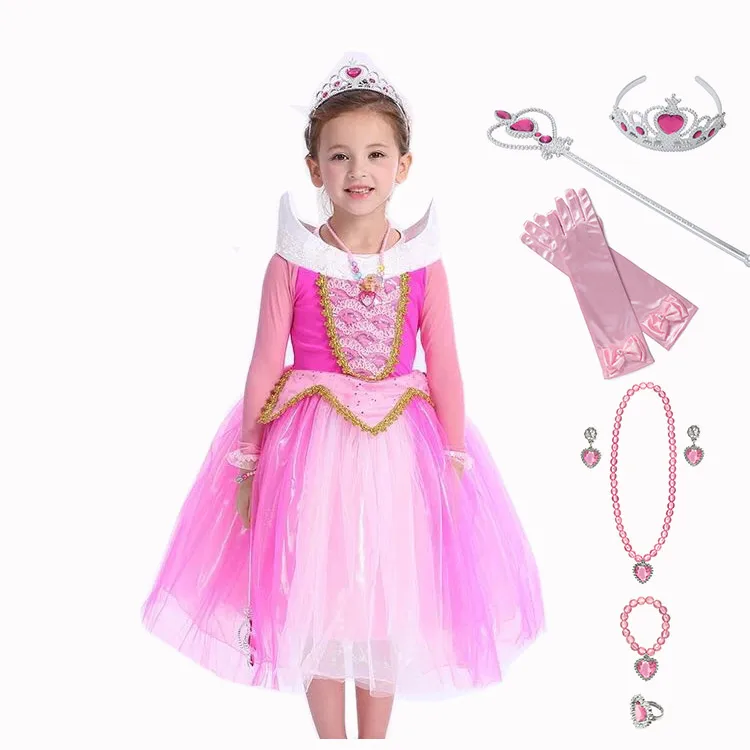 Платье принцессы Авроры для девочек с героями мультфильма «История Спящей красавицы»; розовое детское бальное платье-пачка для рождественской вечеринки; Детский карнавальный костюм на Хэллоуин