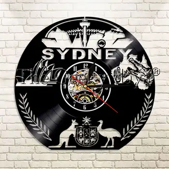 

1Piece Australia Emblem Sydney City Crocodile Kangaroo Vintage Wall Watch Decor Vinyl Record Wall Clock Modern Wall Clock