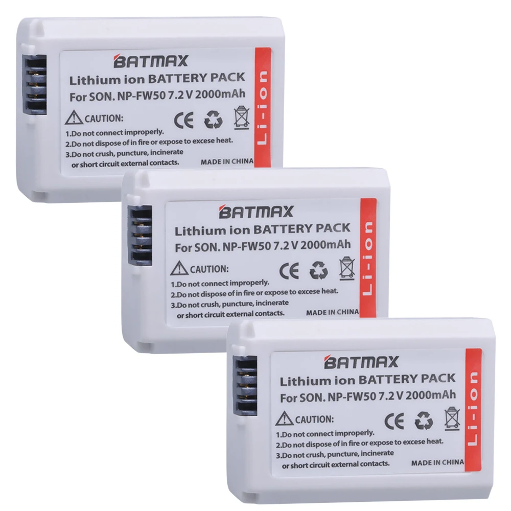 Batmax 3Pcs 7 2V 2000mAh NP FW50 NP FW50 Camera Battery for Sony Alpha 7 a7