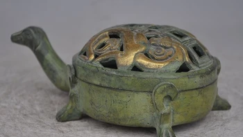 

Free shipping 6"chinese bronze gilt Auspicious beast Turtle Tortoises incense burner statue