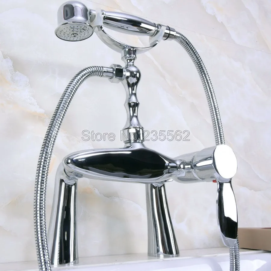 

Chrome Clawfoot Bathtub Shower Faucet Deck Mount Bathroom Handheld Shower lna106