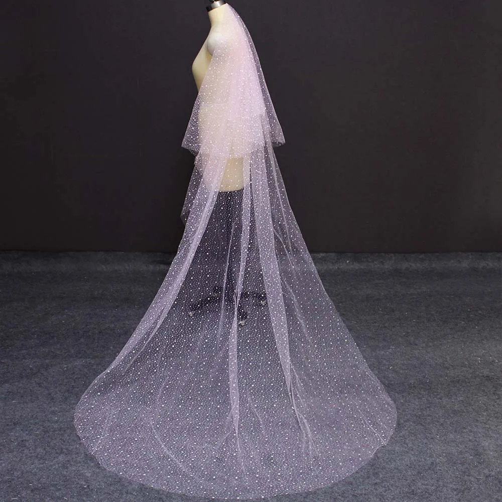 

Real Photos Pink Long Wedding Veils with Comb 2 Layers Cover Face Beautiful Bridal Veil Wedding Accessories