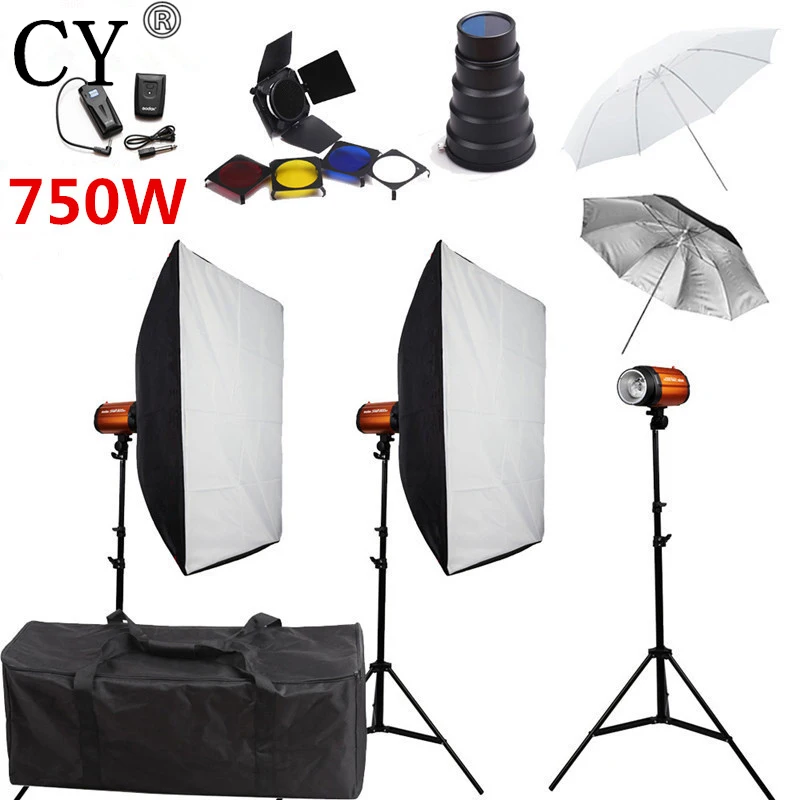 CY Photography Studio Soft Box Flash Light Kits 750W Storbe Flash Softbox Stand Set Photo Studio