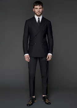 

Bridegroom Suits Double Breasted Peaked Lapel Colour Black Men Tuxedos Two Pieces (Jacket+Pant) Business Clothing costume homme