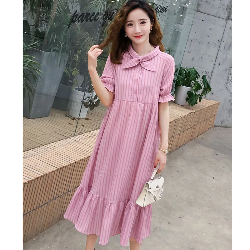 

Pagoda Sleeve Maternity Dresses For Pregnant Women Clothes Elegant Striped Pregnancy Dress Maternity Vestidos Pregnant Clothing