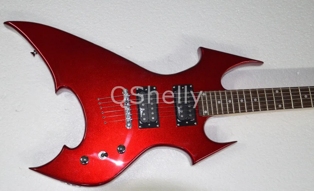 

top quality QShelly custom BC rich string through red sparkle metallic fire body electric guitar musical instruments shop