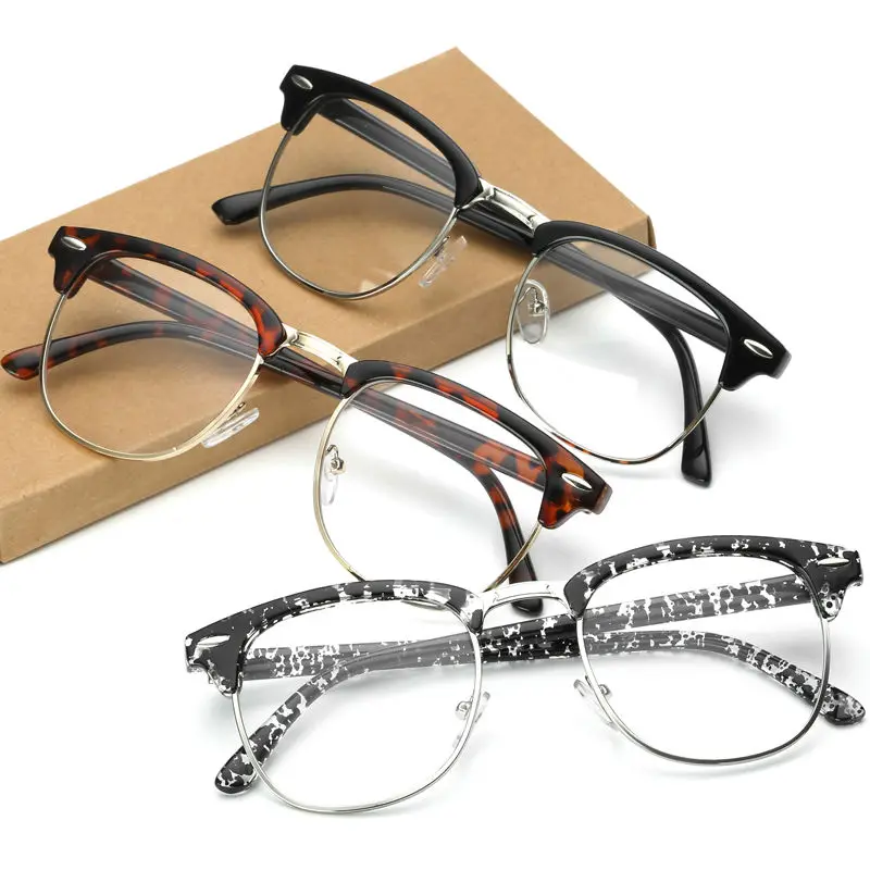 Vintage Retro Style Clear Lens Semi Rimless Eyeglass Frames Plain Glasses Men Women Eyeglasses