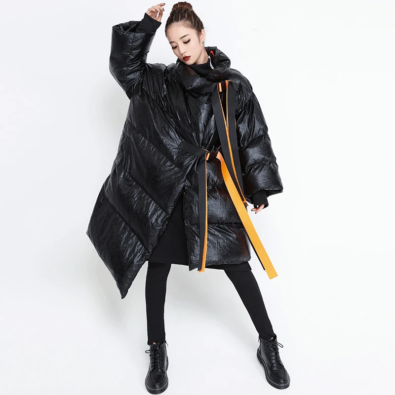 

2019 New Autumn Winter Keep Warm Thick Full Sleeve Turtleneck Collar Irregular Women Fashion Tide Long Down Jacket