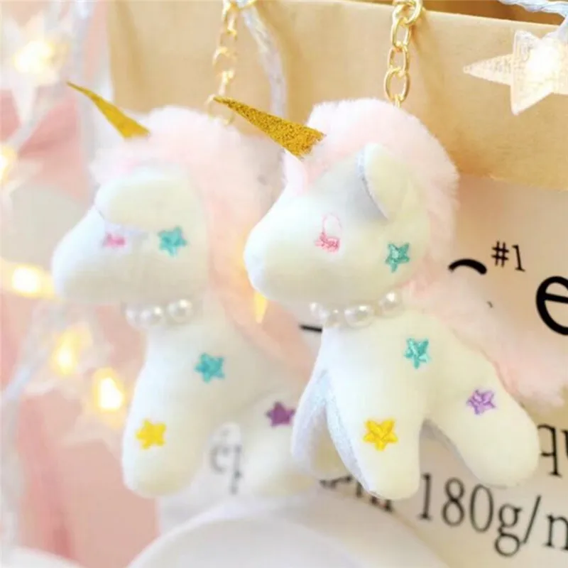 Automobiles Keychain And Bag Pendant Jewelry Keyring Beautiful Gift Cartoon Lucky Plush Unicorn Decoration