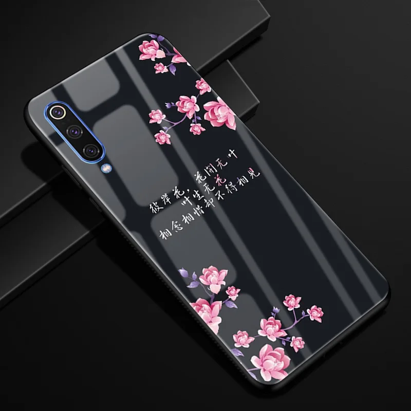 For Xiaomi mi 9 Case Tempered Glass Flower Cat Cover Hard Glass Back Case For Xiaomi Mi 9 Cover Coque Shell For Xiaomi mi9 Cases
