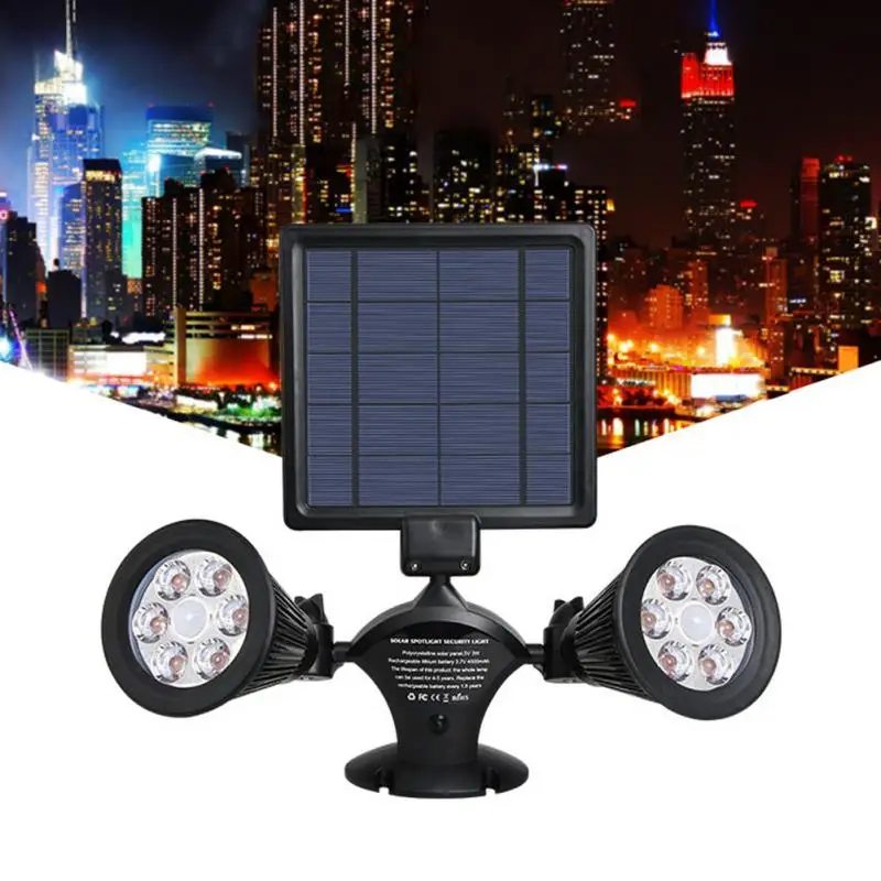 

Double Head Solar Powered LED Spotlights For Patio Porch outdoor Waterproof Human Body Sensor Light
