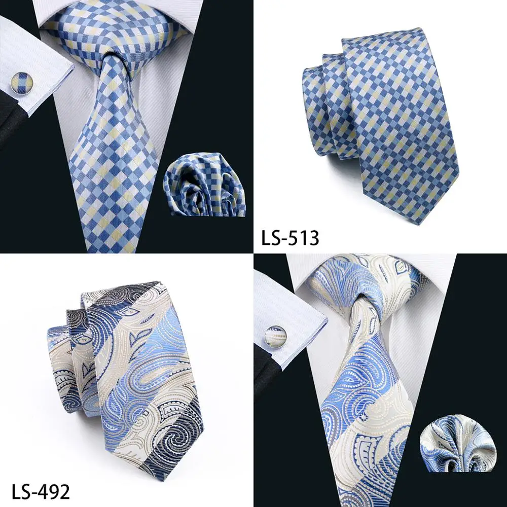 LS-1128 мужской галстук синий Новинка шелк модный галстук носовой платок запонки Barry.Wang галстуки для мужчин формальные свадебные
