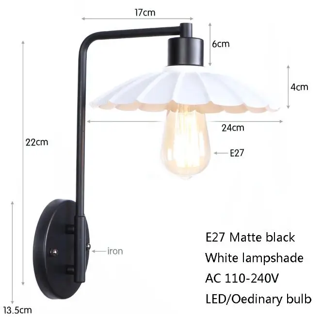 Винтаж Утюг окрашены в минималистском стиле черные бра E27 220 V светодиодный Блеск Бра в простом стиле для гостиной, спальни, холл ресторана кухня - Цвет абажура: white B