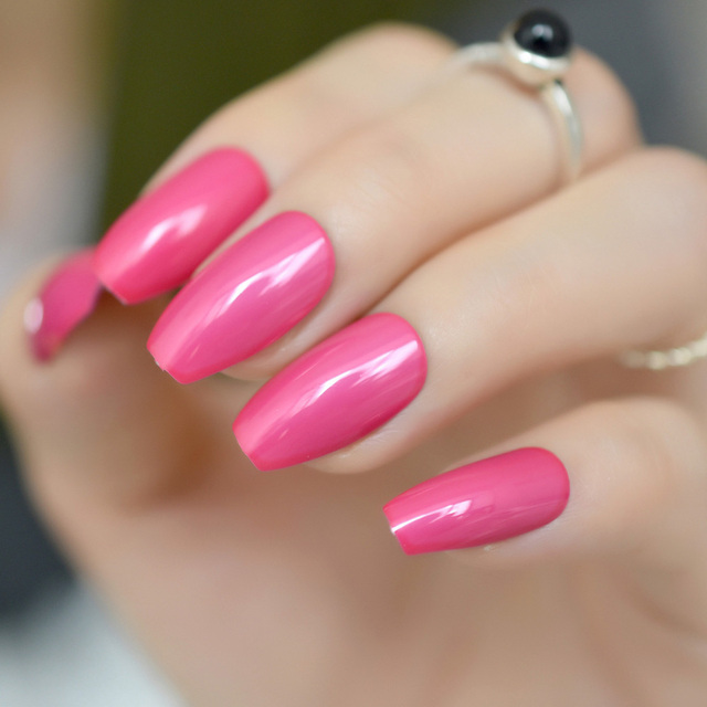 Long STILETTO False Nails Pre-designed Curved Pink Marble Press On Nails including glue sticker
