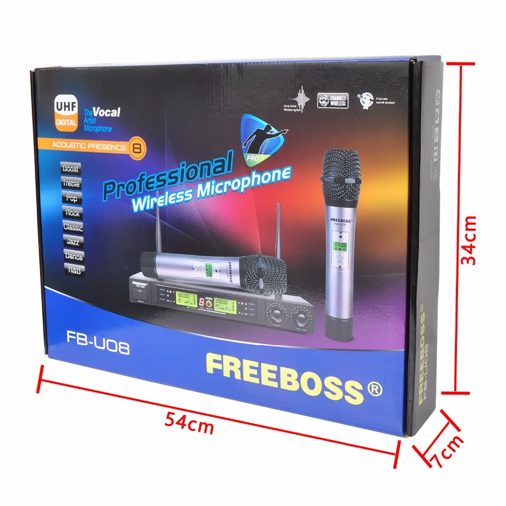 Freeboss FB-U08 2 Way 200 каналов PLL IR UHF беспроводной микрофон с 2 ручками для Karoke KTV вечерние UHF Динамический микрофон