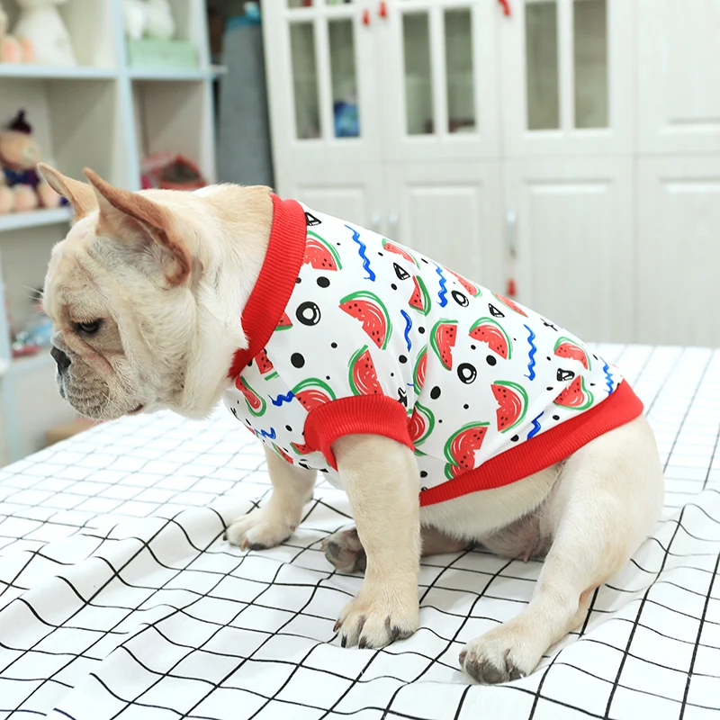 Французский бульдог корги Мопс маленькая и средняя одежда для домашних животных летняя крутая дышащая майка Арбузного цвета одежда для полных собак