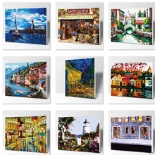 Номер здания, картина маслом, настенные картины для гостиной, холст, европейская Цифровая живопись, без рамки, украшение дома