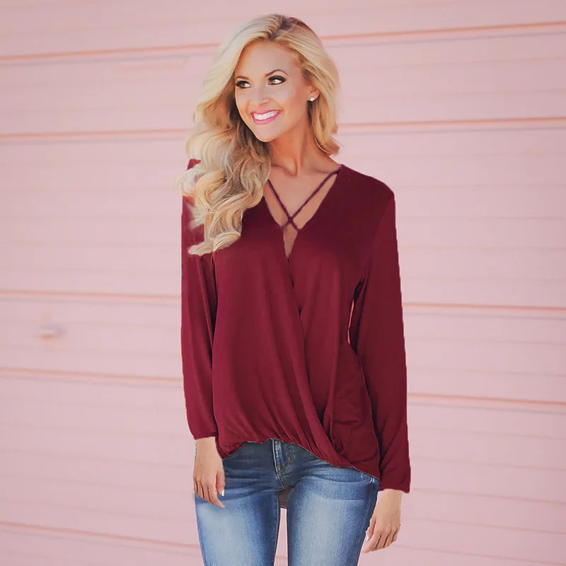 

chic women blouse costume long sleeve solid bandage casual female ladies new womens elegant top shirt top