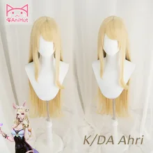 Anihut LOL Game Ahri Cosplay Wig KDA POP/STAR Ahri Cosplay Wigs Women Long Straight Blonde Wig LOL KDA KPOP SKIN Hair 