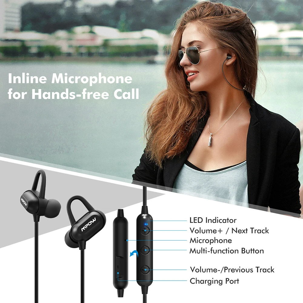 Беспроводные наушники Mpow S9 Bluetooth 4 1 IPX6 водонепроницаемые стереонаушники aptX с