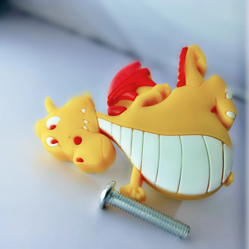 2Pcs Yellow Dinosaur Kids Cartoon Animal Knobs Handles Pulls for Boys