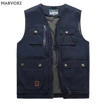 

Plus Size L-9XL Loose Men Vests 2018 New Spring Autumn 100% Cotton Pockets Design Thin Brand Clothing Cargo Casual AFSJEEP