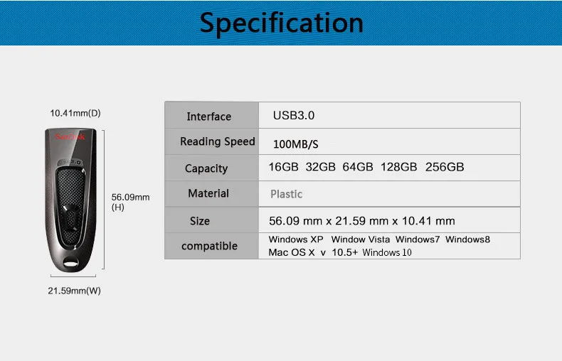 Двойной Флеш-накопитель SanDisk CZ48 USB3.0 флеш-накопитель 32 ГБ флэш-накопитель 64 ГБ флеш-накопитель 128 ГБ U диск 256 ГБ USB Key16GB мини флеш-накопитель для ПК/ТВ 100 МБ/с