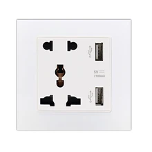New Luxury Glass Panel Wall Power Socket Plug, Universal 5 Hole Electrical Outlet With 2100mA Dual USB Charge Port for Mobile