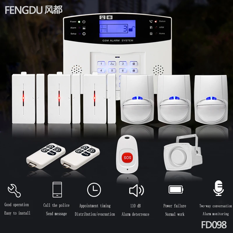 

Home Security Alarm systems Metal Remote Control Voice Prompt Wireless Door sensor LCD Display Wired Siren Kit SIM SMS GSM Alarm