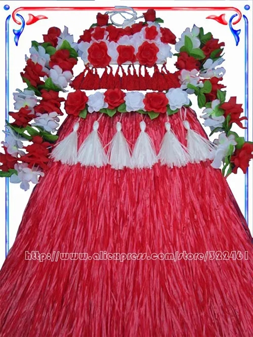 60 см, для свадебного украшения Гавайская Хула Трава юбка цветок Желтый Вечерние платья пляжный Танец 1 компл./лот - Цвет: RED SET